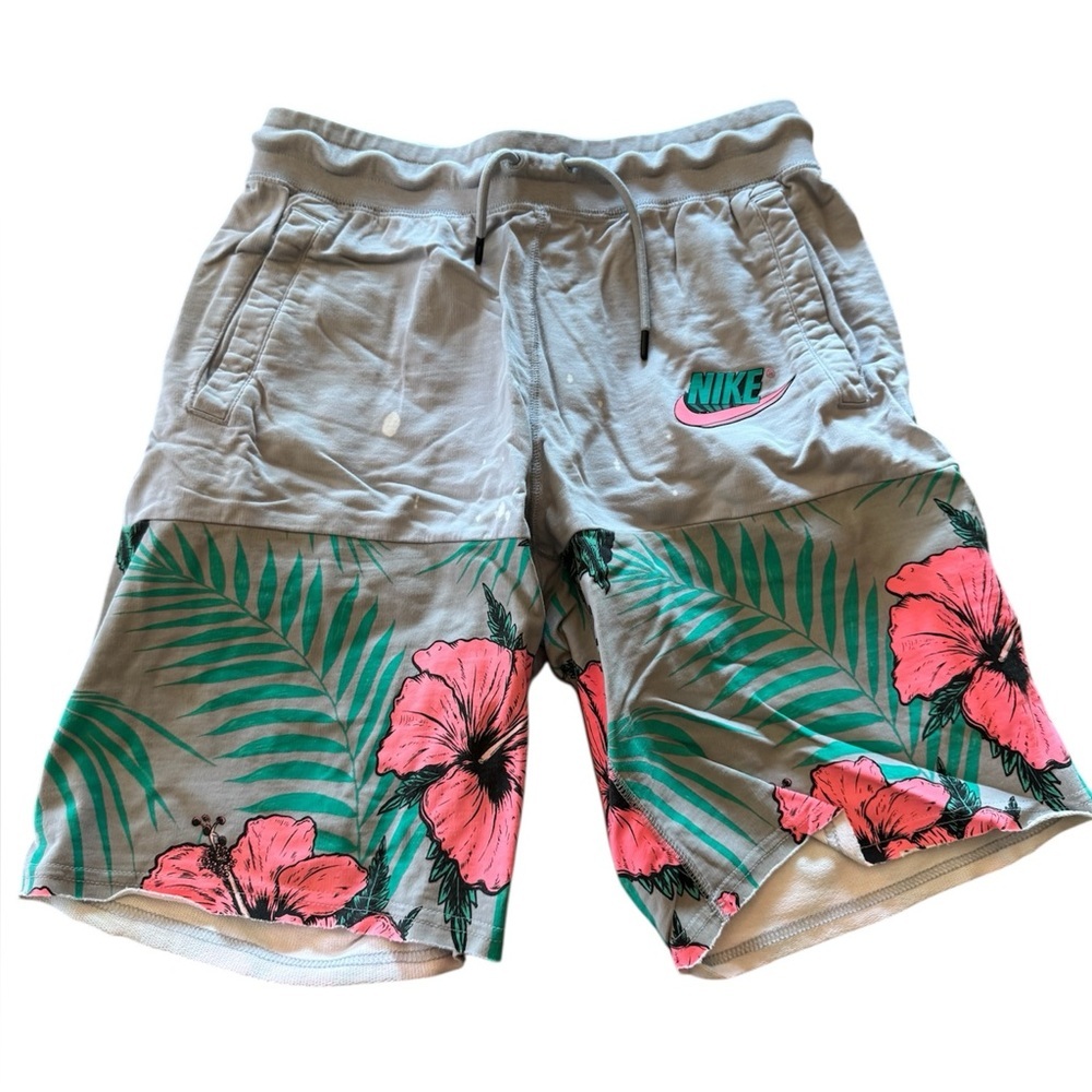 Nike Gray and Pink Tropical Floral Men's Athletic Drawstring Shorts M